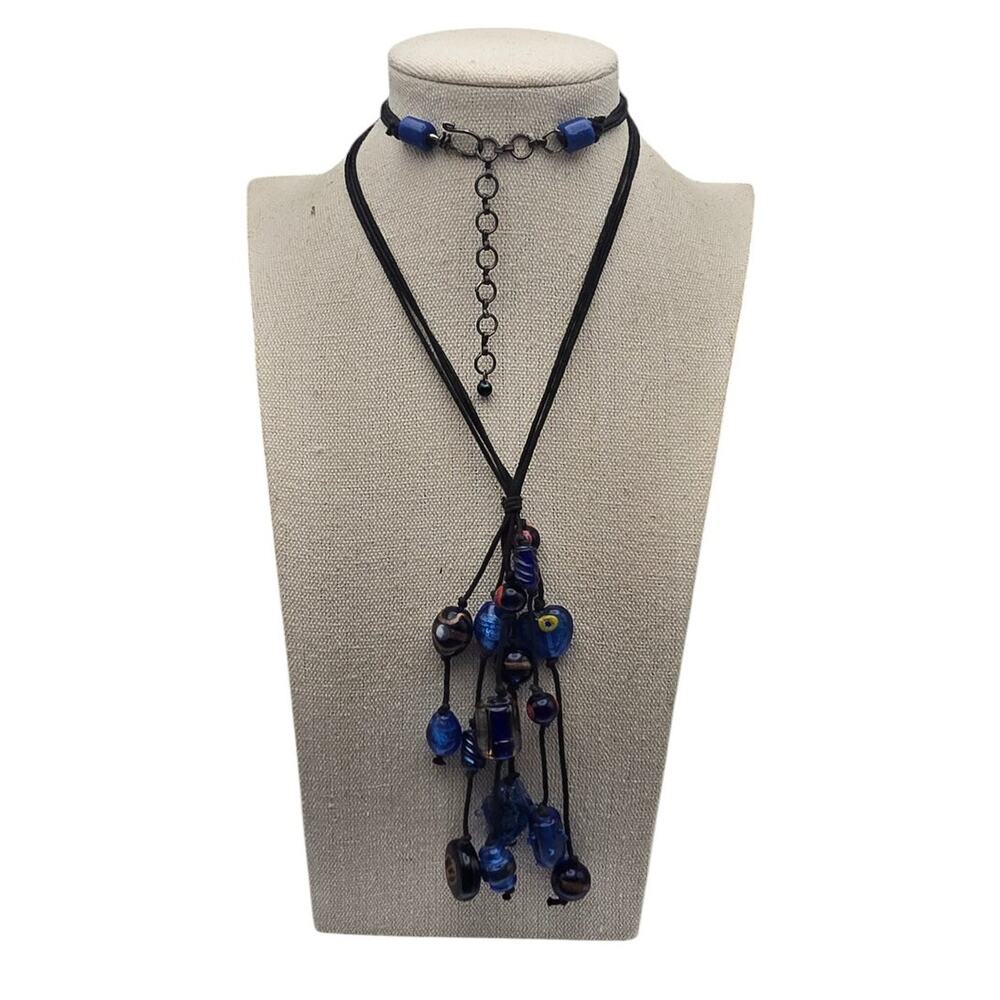 Murano Style Blue Glass Bead Necklace